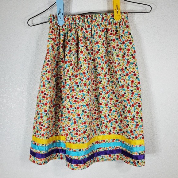 Handmade Shoes - Native American Floral Print Ribbon Dance Skirt Handmade Girls W21 L19 *READ*